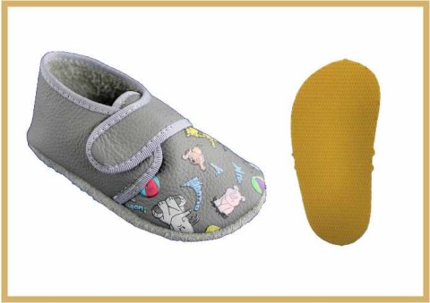 Krabbelschuhe Klett/Tiere grau