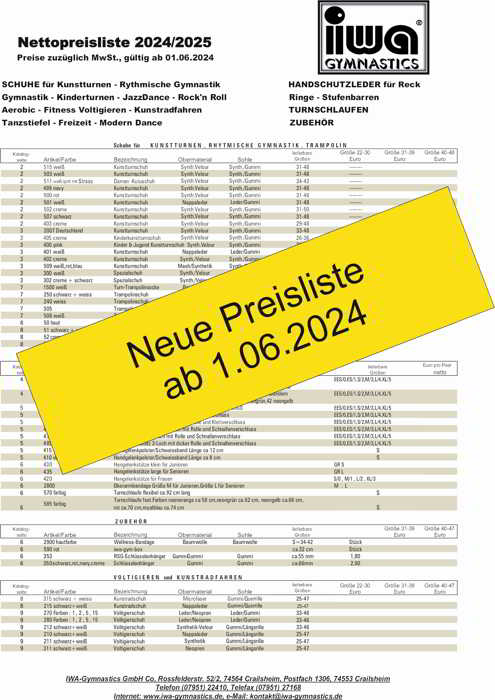 Neue Preise ab 1.06.2024